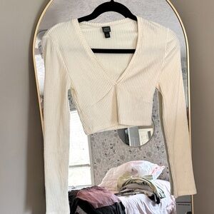 Wild Fable Cream Ribbed V-Neck Blouse